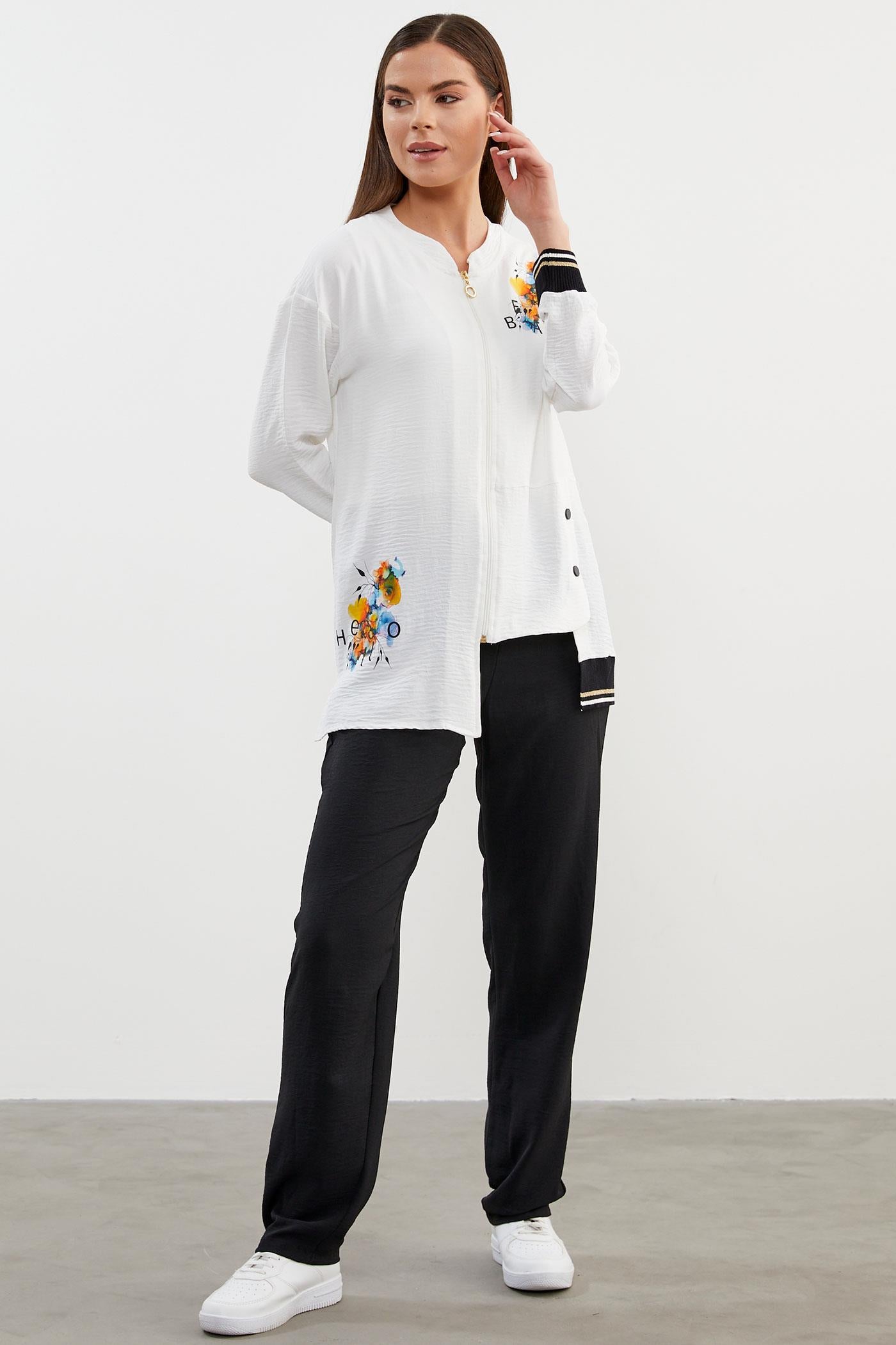 Geniş Beden Baskı Detaylı Krep Takım - Siyah (2) Sementa