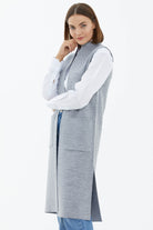 Hakim Yaka Cepli Sim Detaylı Triko Yelek - Gri (3) Sementa