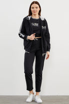 İçi Croplu Üçlü Kapüşonlu Eşofman Takım - Siyah (1) Sementa