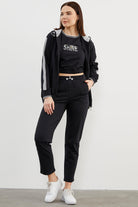 İçi Croplu Üçlü Kapüşonlu Eşofman Takım - Siyah (3) Sementa