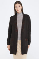 Kadın Cepli Triko Ceket - Kahve (1) Sementa