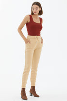Kadın Cepli Triko Pantolon - Bej (2) Sementa