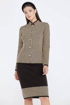 Kadın Dik Yaka Etekli Triko Takım - Kahve - Bej (2) Sementa