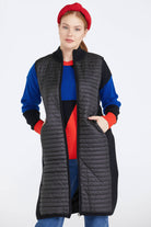 Kadın Dik Yaka Önü Kapitone Fermuarlı Triko Yelek - Siyah (2) Sementa