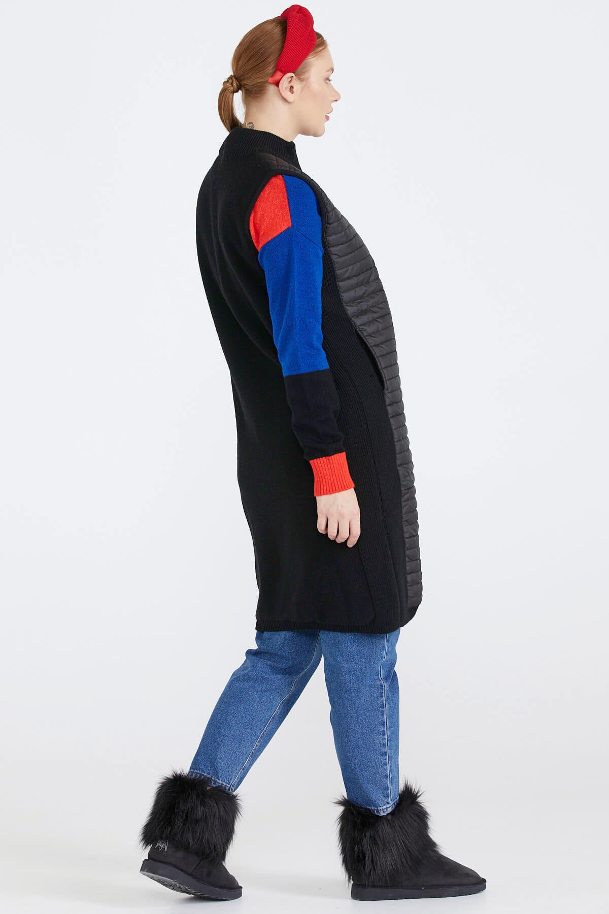 Kadın Dik Yaka Önü Kapitone Fermuarlı Triko Yelek - Siyah (4) Sementa