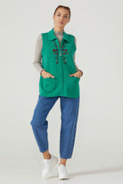 Kadın Fermuarlı Triko Yelek - Yeşil (2) Sementa