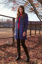 Kadın Hakim Yaka Desenli Uzun Triko Ceket - Saks (2) Sementa