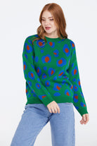 Kadın Leopar Desenli Triko Kazak - Yeşil (2) Sementa