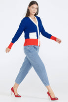 Kadın Renkli Cepli Triko Hırka - Saks (2) Sementa