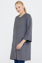 Kadın Taşlı Agraflı Triko Ceket - Koyu Gri (2) Sementa