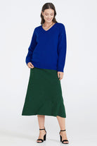 Kadın V Yaka Triko Kazak - Saks (1) Sementa