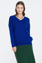 Kadın V Yaka Triko Kazak - Saks (2) Sementa