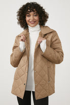 Kapitone Rahat Kalıp İçi Peluş Mont - Kamel (1) Sementa