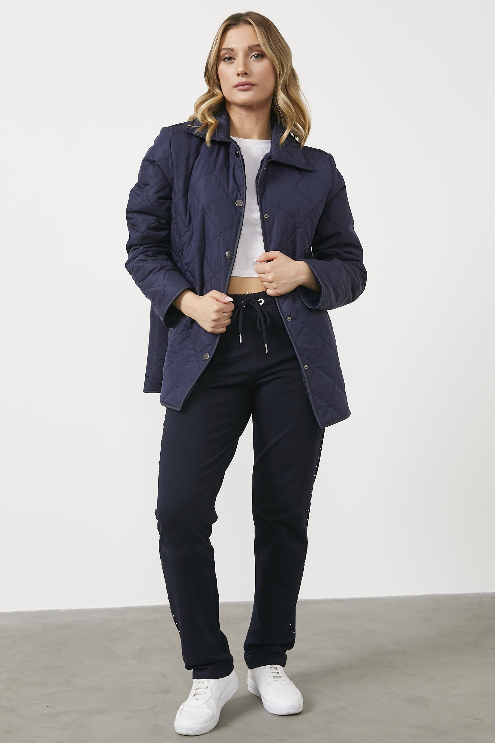 Kapitone Rahat Kalıp İçi Peluş Mont - Lacivert (1) Sementa