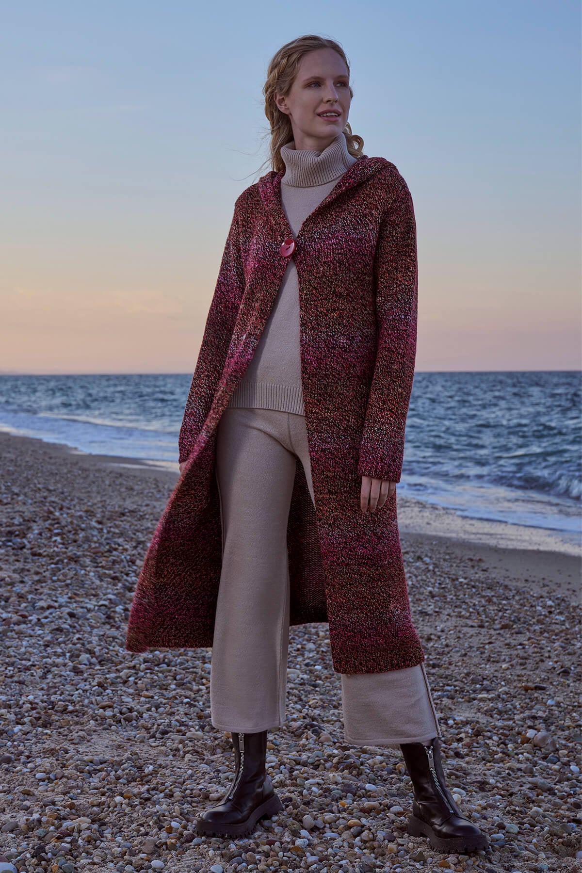 Kapüşonlu Cepli Triko Hırka - Kırmızı (1) Sementa