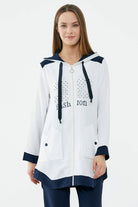 Kapüşonlu Çift Renk Rahat Kalıp Krep Takım - Ekru - Lacivert (2) Sementa