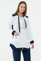 Kapüşonlu Çift Renk Rahat Kalıp Krep Takım - Ekru - Lacivert (3) Sementa