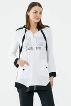 Kapüşonlu Çift Renk Rahat Kalıp Krep Takım - Ekru - Siyah (1) Sementa