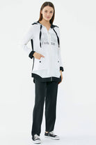 Kapüşonlu Çift Renk Rahat Kalıp Krep Takım - Ekru - Siyah (2) Sementa