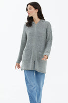 Kapüşonlu Fermuarlı Pullu Triko Hırka - Gri (2) Sementa