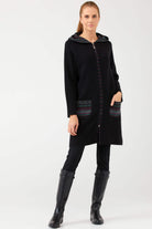 Kadın Kapüşonlu Fermuarlı Triko Ceket - Siyah (1) Sementa