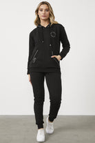 Kapüşonlu Kanguru Cepli Eşofman Takım - Siyah (1) Sementa