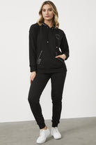 Kapüşonlu Kanguru Cepli Eşofman Takım - Siyah (2) Sementa