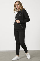 Kapüşonlu Kanguru Cepli Eşofman Takım - Siyah (4) Sementa