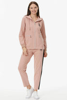 Kapüşonlu Metal Fermuar Detaylı Eşofman Takım - Pudra (4) Sementa