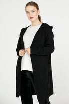 Kapüşonlu Uzun Triko Hırka - Siyah (1) Sementa