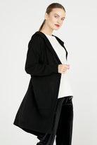 Kapüşonlu Uzun Triko Hırka - Siyah (2) Sementa