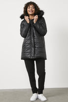 Kürk Kapüşonlu Tunik Boy Kapitone Mont - Siyah (2) Sementa