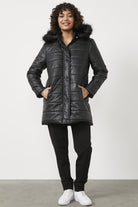 Kürk Kapüşonlu Tunik Boy Kapitone Mont - Siyah (3) Sementa