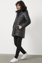 Kürk Kapüşonlu Tunik Boy Kapitone Mont - Siyah (4) Sementa