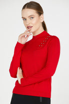 Omuz Aksesuarlı Triko Kazak - Kırmızı (2) Sementa