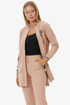 Önden Fermuarlı Nakış Detaylı Cepli  Takım - Pudra (2) Sementa