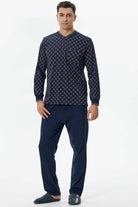 Örme Detaylı Desenli Pijama Takım - Lacivert (1) Sementa
