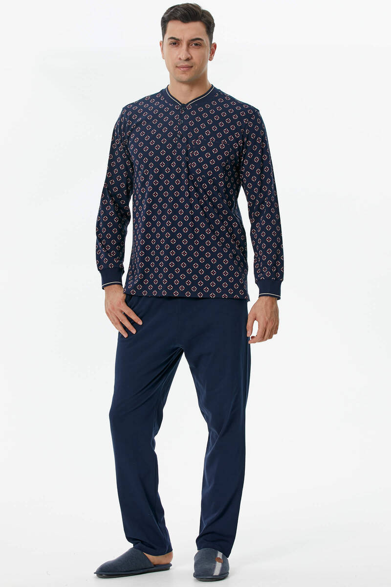 Örme Detaylı Desenli Pijama Takım - Lacivert (1) Sementa