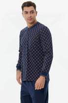 Örme Detaylı Desenli Pijama Takım - Lacivert (2) Sementa