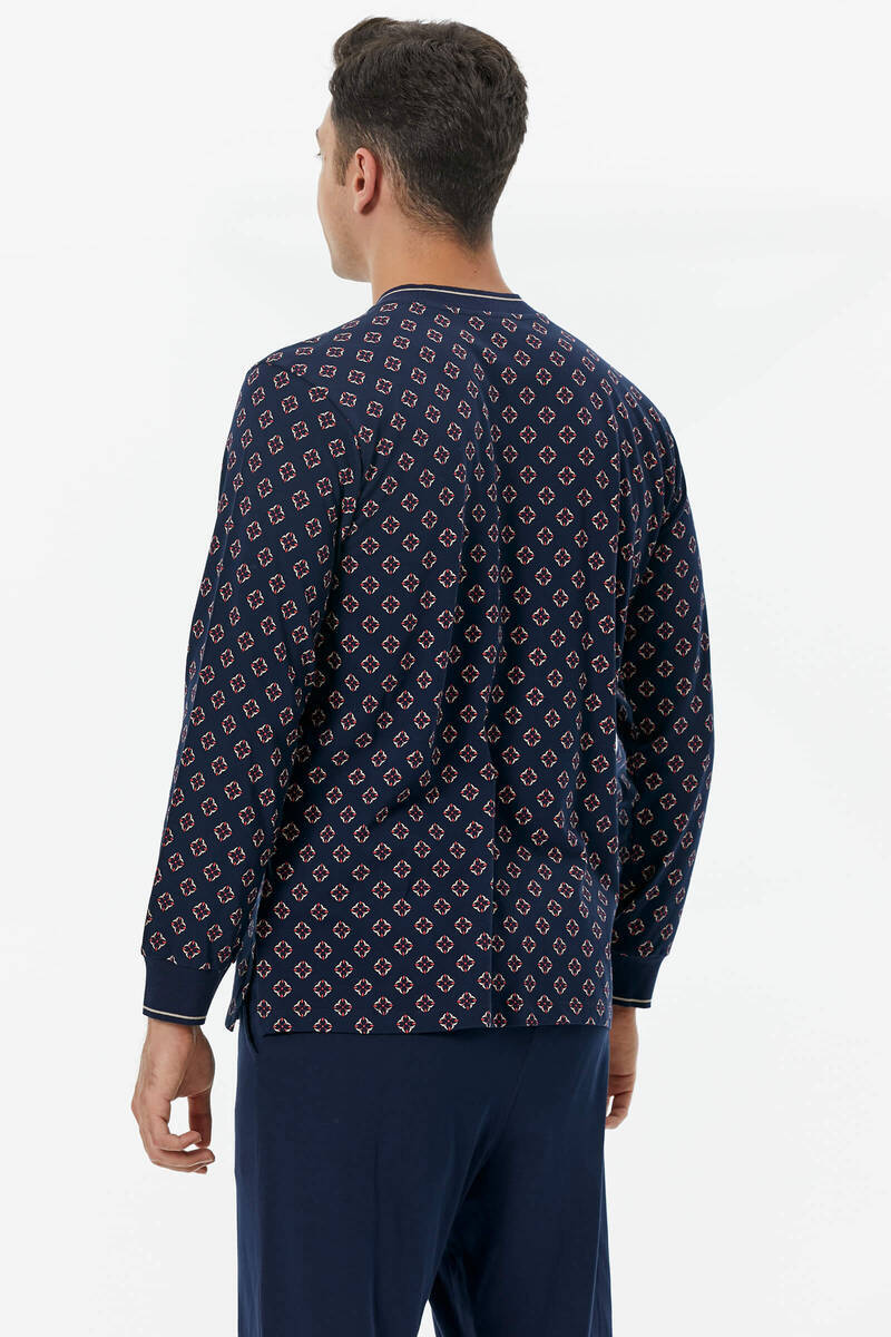 Örme Detaylı Desenli Pijama Takım - Lacivert (4) Sementa