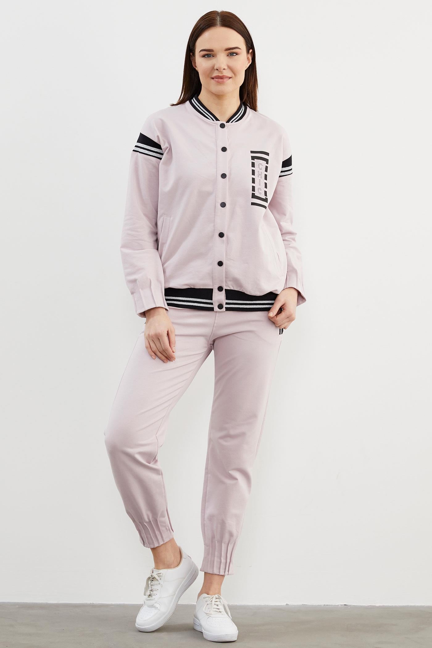 Örme Detaylı Paçası Piliseli Eşofman Takım - Lila (1) Sementa