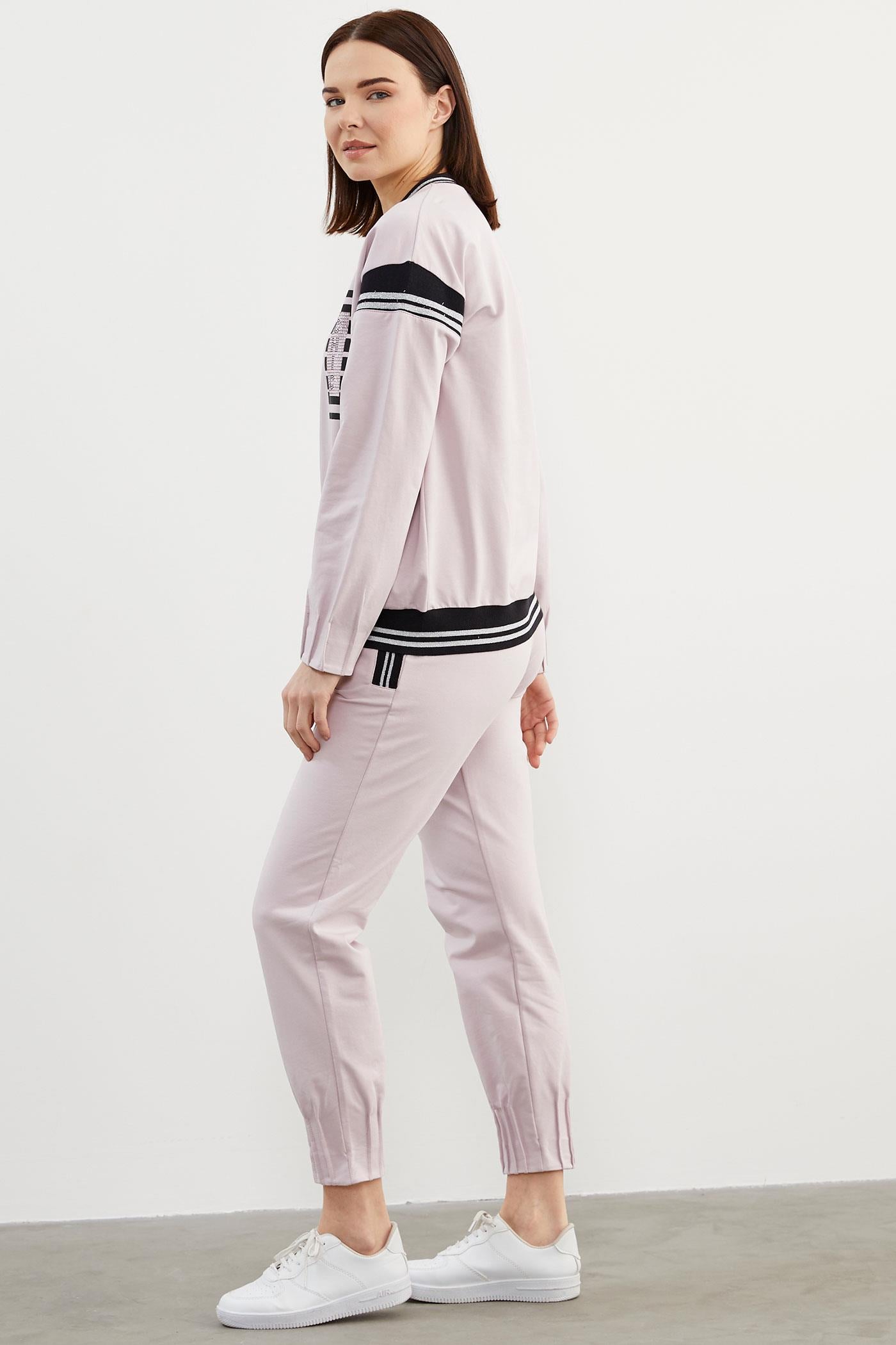 Örme Detaylı Paçası Piliseli Eşofman Takım - Lila (4) Sementa