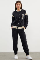 Örme Detaylı Paçası Piliseli Eşofman Takım - Siyah (1) Sementa