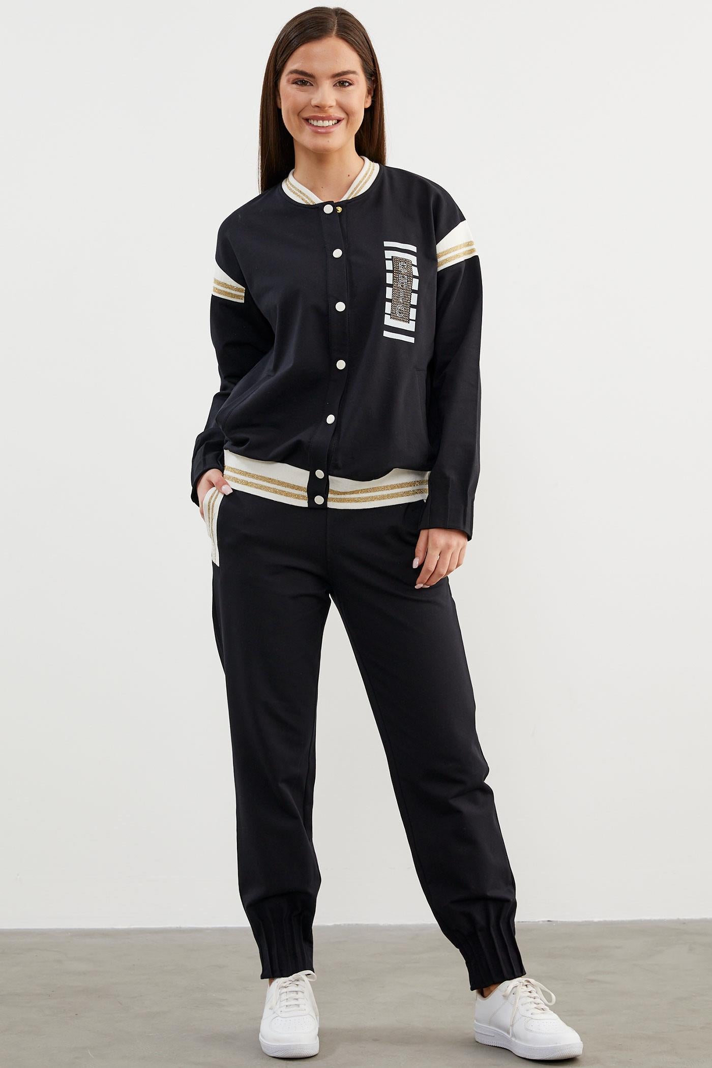 Örme Detaylı Paçası Piliseli Eşofman Takım - Siyah (2) Sementa