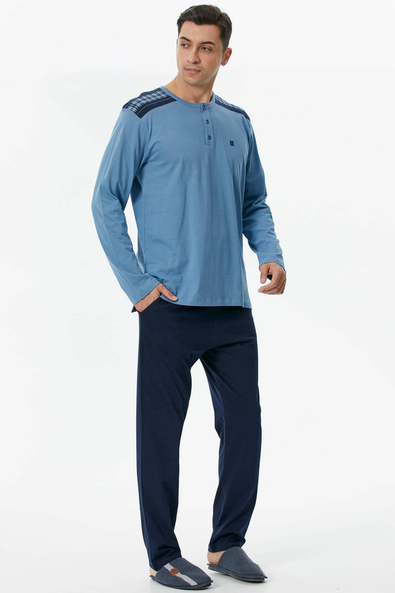 Örme Detaylı Pijama Takım - Mavi (2) Sementa