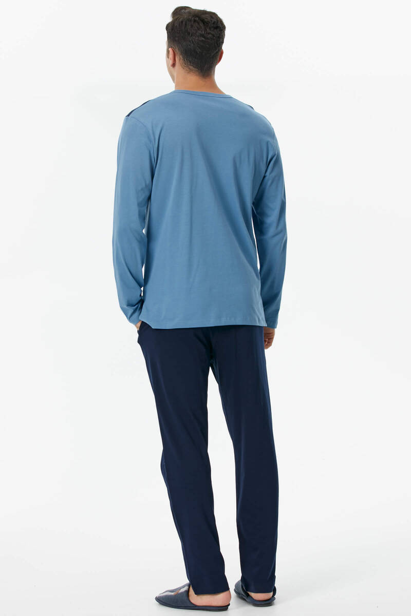 Örme Detaylı Pijama Takım - Mavi (4) Sementa