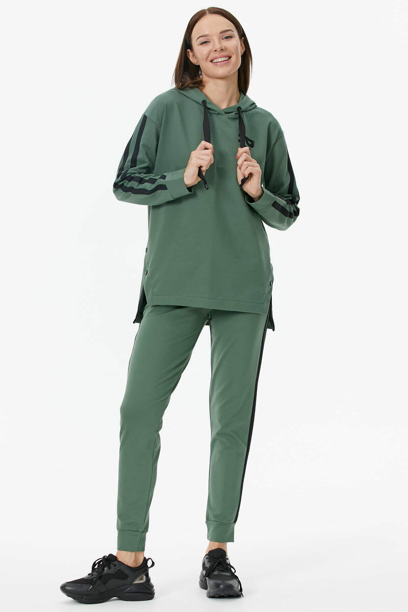 Oversize Kapüşonlu Eşofman Takım - Yeşil (2) Sementa