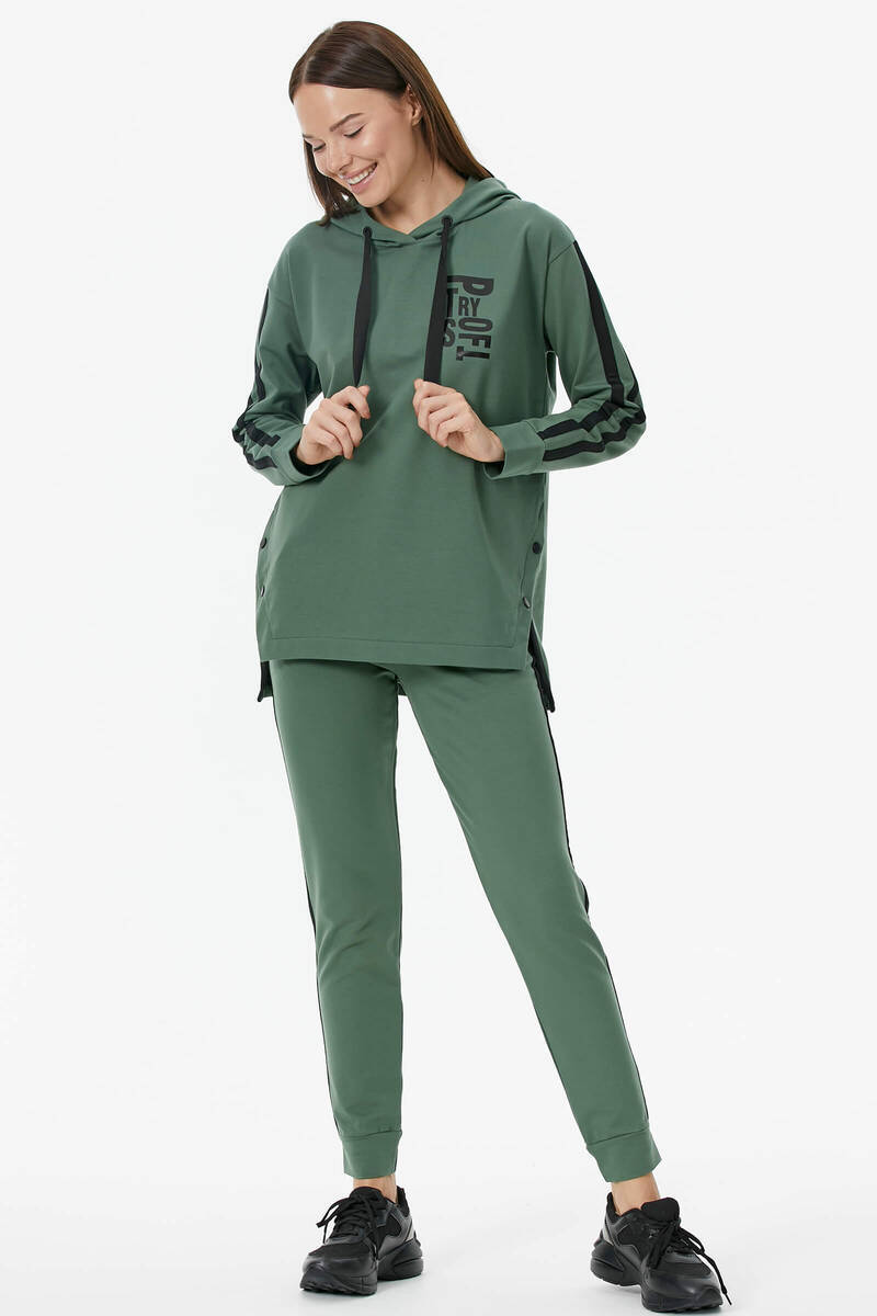 Oversize Kapüşonlu Eşofman Takım - Yeşil (3) Sementa