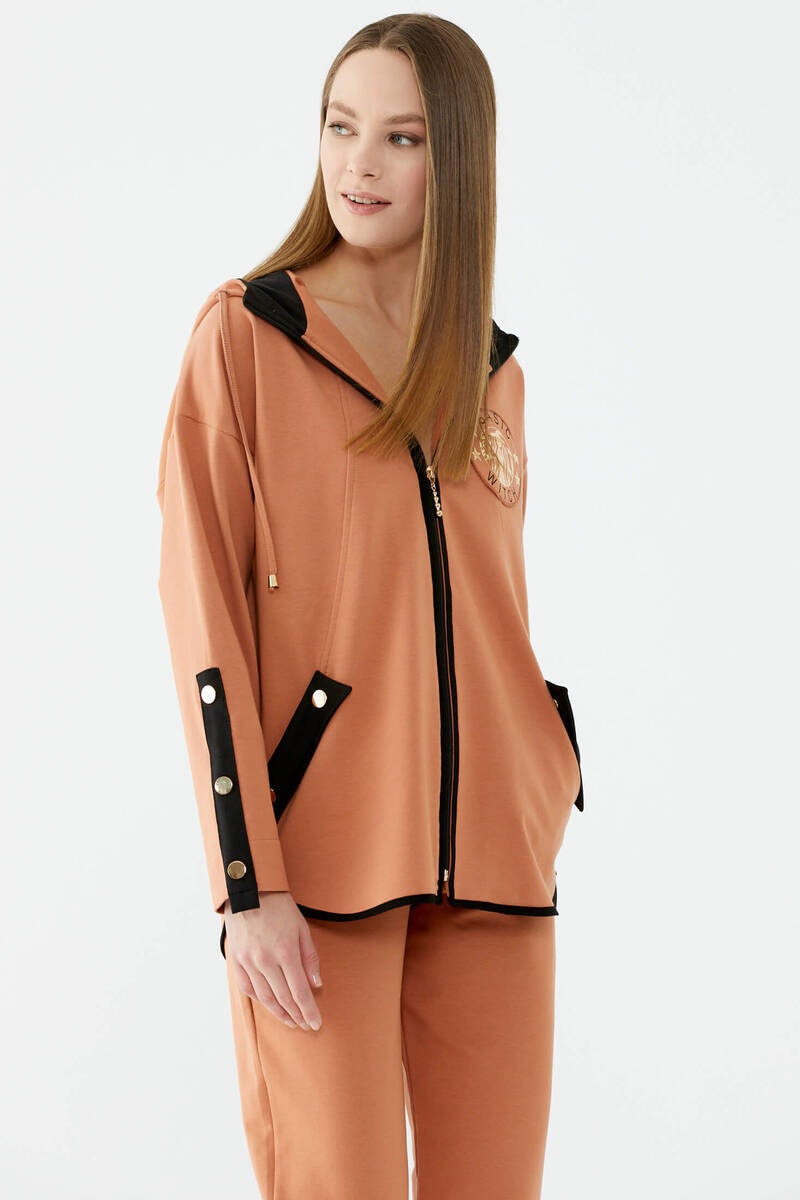 Oversize Şerit Detaylı Eşofman Takım - Somon (3) Sementa