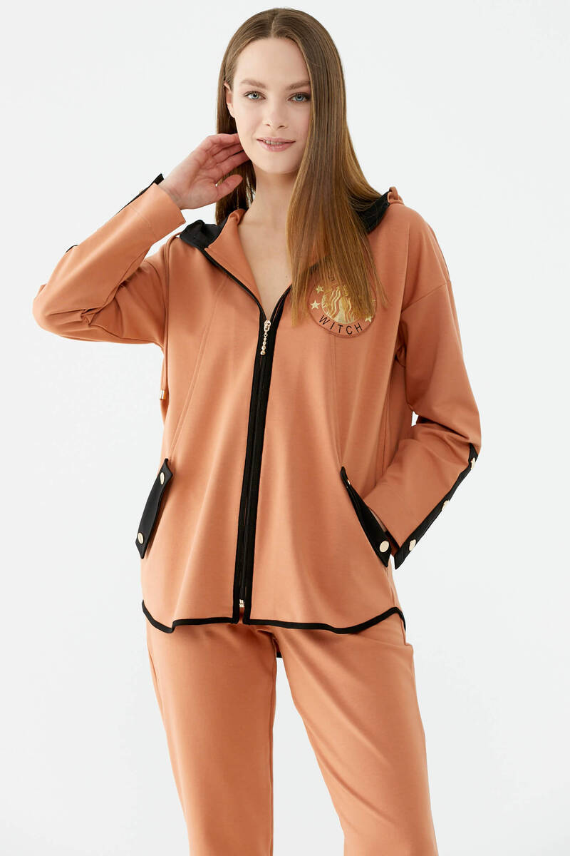 Oversize Şerit Detaylı Eşofman Takım - Somon (4) Sementa